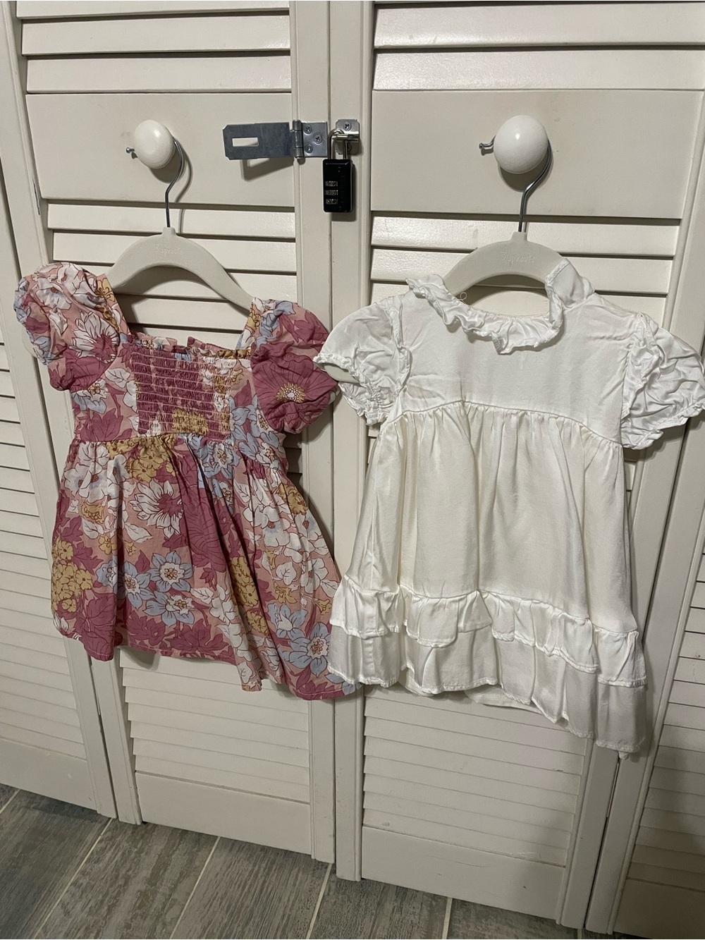 Janie and Jack Pink Floral Smocked Dress with White Ruffle Dress Lot of 2